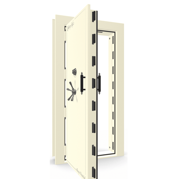 Vault Door Series | Out-Swing | Left  Hinge | White Marble | Mechanical Lock - open
