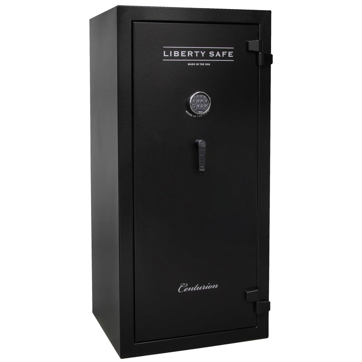 Centurion DLX 32 | Level 1 Security | 40 Minute Fire Protection | Dimensions: 59.5" x 28.25" x 24.5" | Textured Black | Chrome | Elock - Drop Handle Promotion - Closed Door