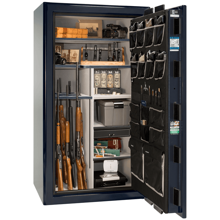 Presidential Series | Level 8 Security | 2.5 Hours Fire Protection | 40 | Dimensions: 66.5"(H) x 36.25"(W) x 27.75"(D*) | Blue Gloss | Chrome Hardware | Electronic Lock