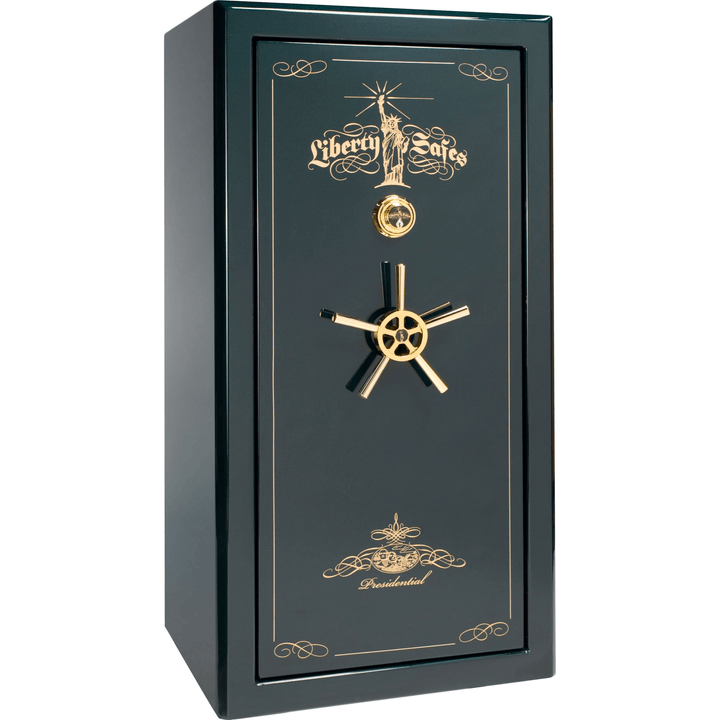 Presidential Series | Level 8 Security | 2.5 Hours Fire Protection | 25 | Dimensions: 60.5"(H) x 30.25"(W) x 24.75"(D*) | Green Gloss Gold Hardware | Mechanical Lock