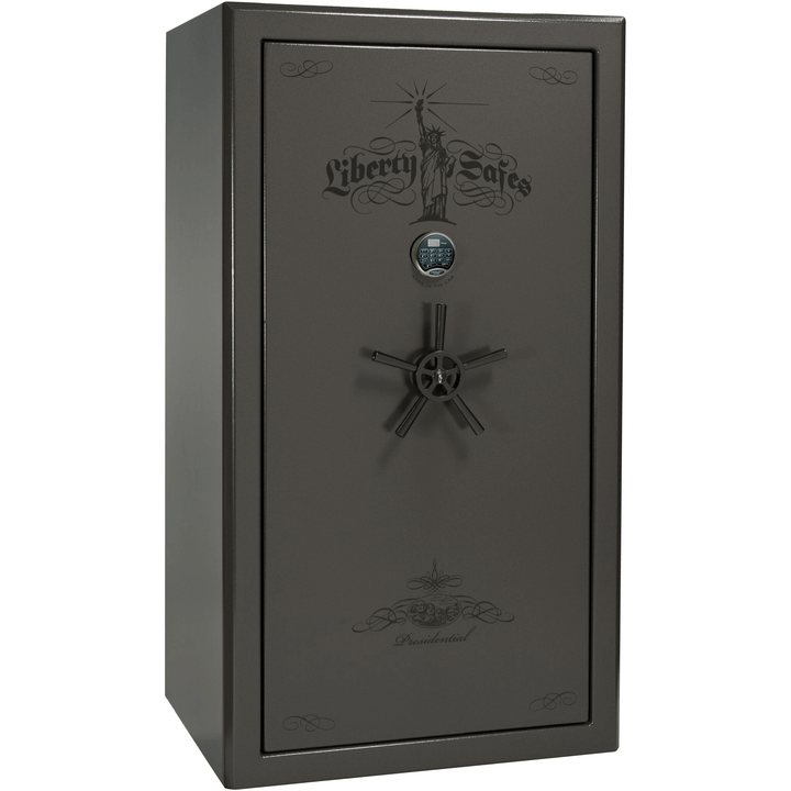 Presidential Series | Level 8 Security | 2.5 Hours Fire Protection | 40 | Dimensions: 66.5"(H) x 36.25"(W) x 27.75"(D*) | Gray Marble | Black Chrome Hardware | Electronic Lock