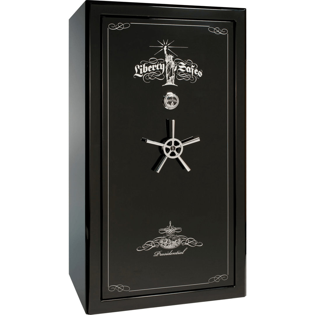 Presidential Series | Level 8 Security | 2.5 Hours Fire Protection | 50 | Dimensions: 72.5"(H) x 42.25"(W) x 27.75"(D*) | Black Gloss | Chrome Hardware | Mechanical Lock