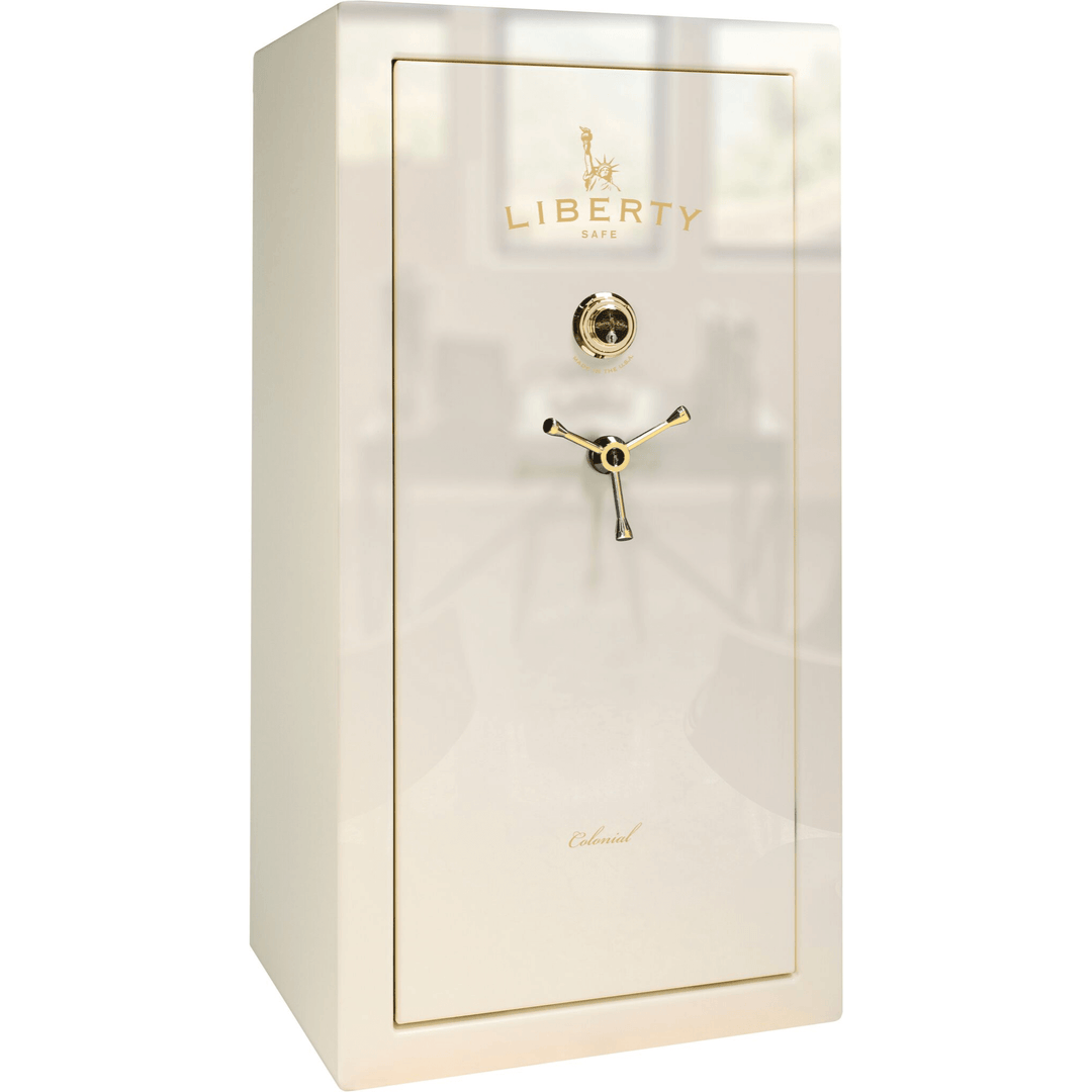 Colonial Series | Level 4 Security | 75 Minute Fire Protection | 23 | DIMENSIONS: 60.5"(H) X 30"(W) X 22"(D*) | White Gloss Brass | Mechanical Lock