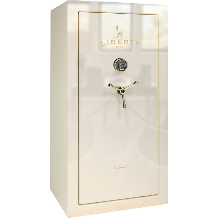 Colonial Series | Level 4 Security | 75 Minute Fire Protection | 23 | DIMENSIONS: 60.5"(H) X 30"(W) X 22"(D*) | White Gloss Brass | Electronic Lock