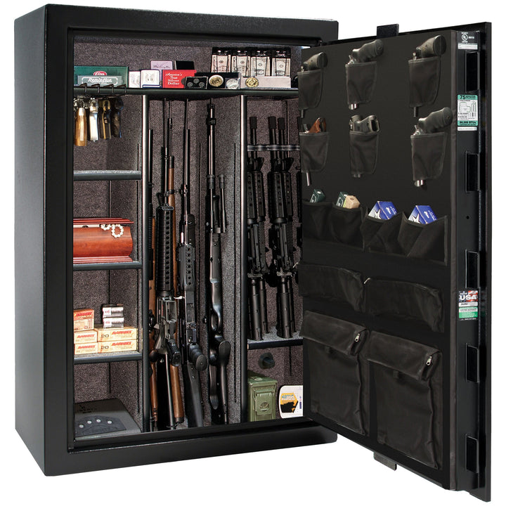 Colonial Series | Level 4 Security | 75 Minute Fire Protection | 35 | DIMENSIONS: 60.5"(H) X 42”(W) X 22"(D*) | Black Textured | Electronic Lock - open