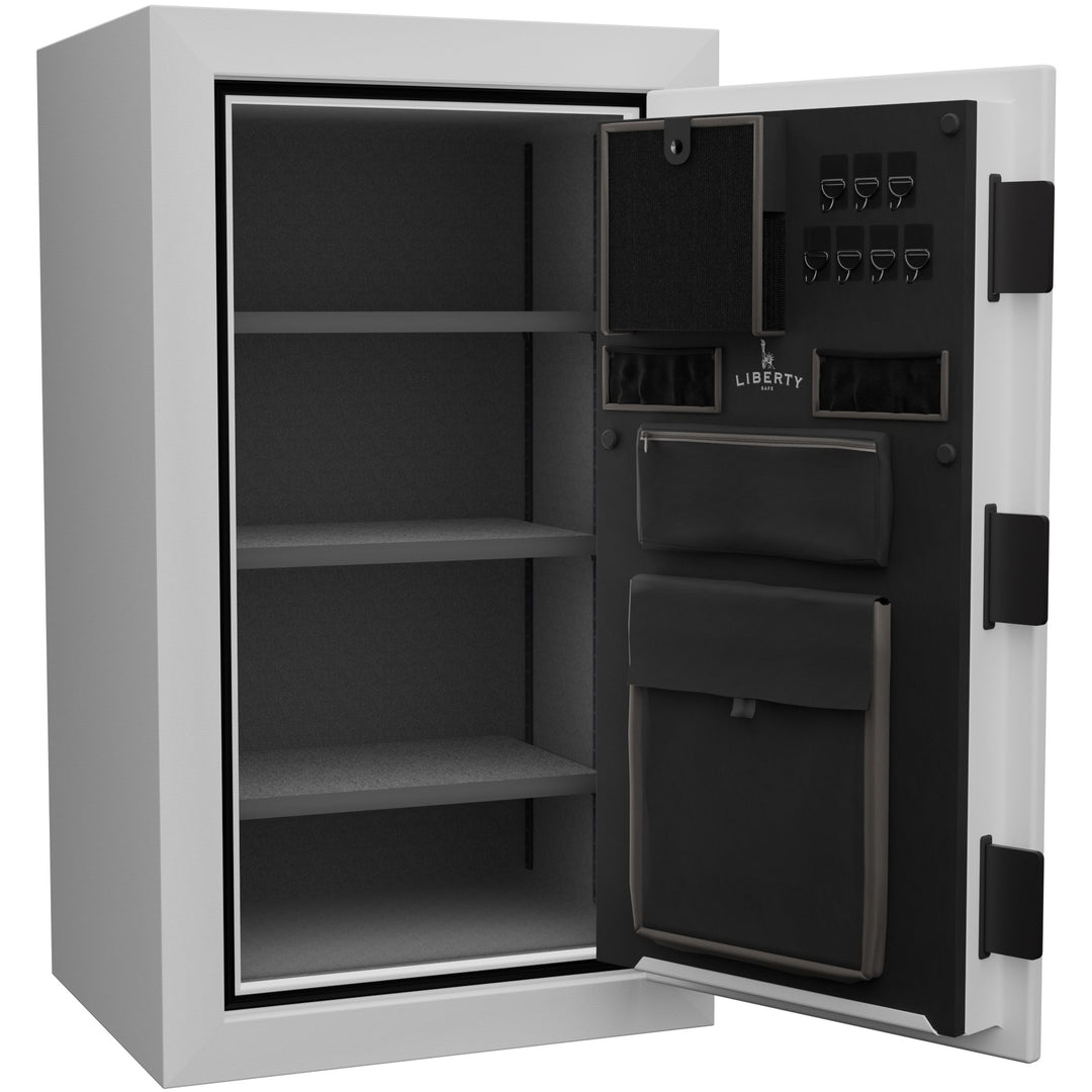 Home Series | 12 | Level 1 Security | 60 Minute Fire Protection | Dimensions 42.125"(H) x 24.125"(W) x 20"(D*) | Textured White Limited Edition Safe Colors - Open Door