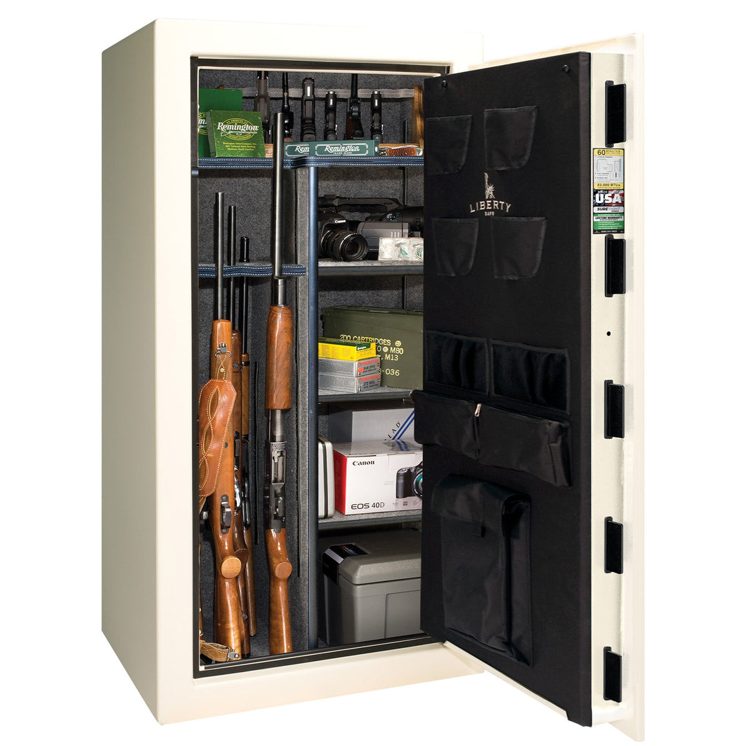 Liberty 47 Limited Edition Safe - USA 30 | Level 3 Security | 60 Minute Fire Rating | Dimensions: 60.5"(H) x 30"(W) x 22"(D) | White Gloss with Gold Commemorative Logo | Electronic Lock – Open Door