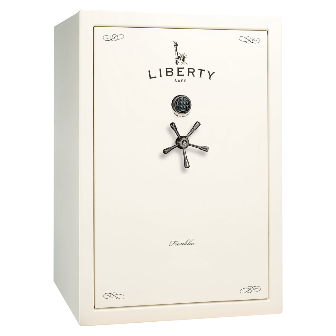 Franklin 45 | Pro Flex Interior | Level 5 Security | 110 Minute Fire Protection | Dimensions: 60.5"(H) x 42"(W) x 27.5"(D) | Up to 60 Long Guns | White Gloss Black Chrome | Electronic Lock - Closed