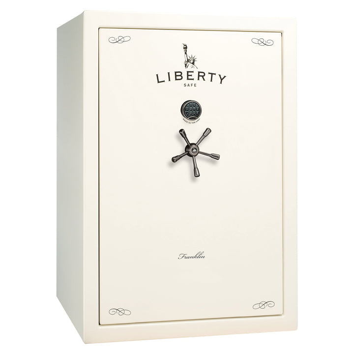 Franklin 45 | Pro Flex Interior | Level 5 Security | 110 Minute Fire Protection | Dimensions: 60.5"(H) x 42"(W) x 27.5"(D) | Up to 60 Long Guns | White Gloss Black Chrome | Electronic Lock - Closed
