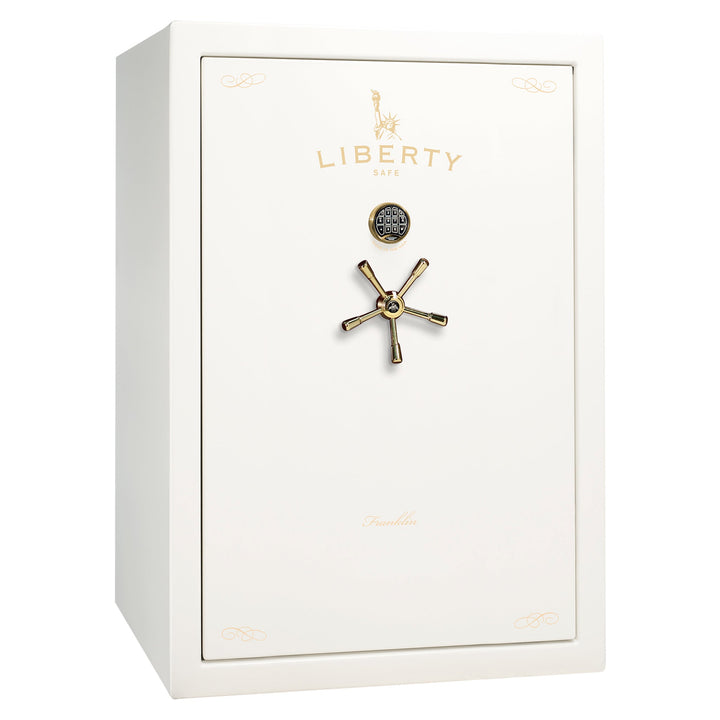 Franklin 45 | Pro Flex Interior | Level 5 Security | 110 Minute Fire Protection | Dimensions: 60.5"(H) x 42"(W) x 27.5"(D) | Up to 60 Long Guns | White Gloss Brass | Electronic Lock - Closed