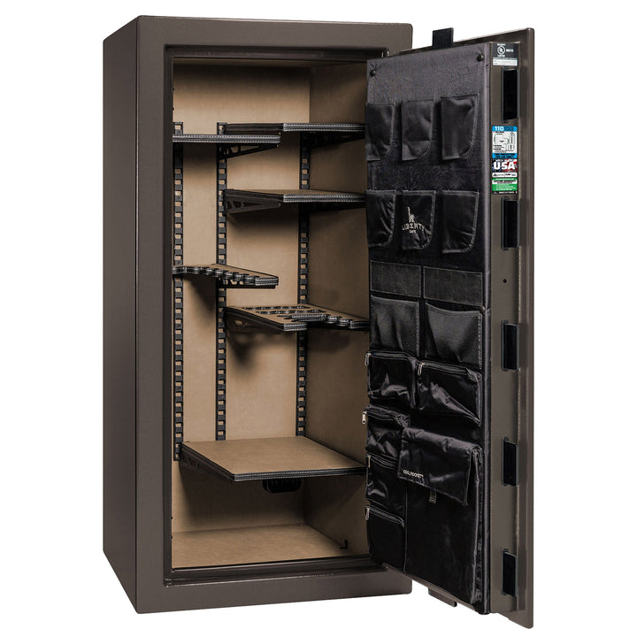 Franklin Series | Level 5 Security | 110 Minute Fire Protection | 29 | DIMENSIONS: 60.5"(H) X 30"(W) X 27.5"(D*) | Textured Bronze | ProFlex Modular Shelving – Open Door Empty