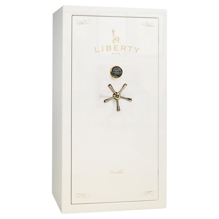 Franklin Series | Level 5 Security | 110 Minute Fire Protection | 29 | DIMENSIONS: 60.5"(H) X 30"(W) X 27.5"(D*) | White Gloss Brass | Direct Drive Electronic Lock – Closed Door