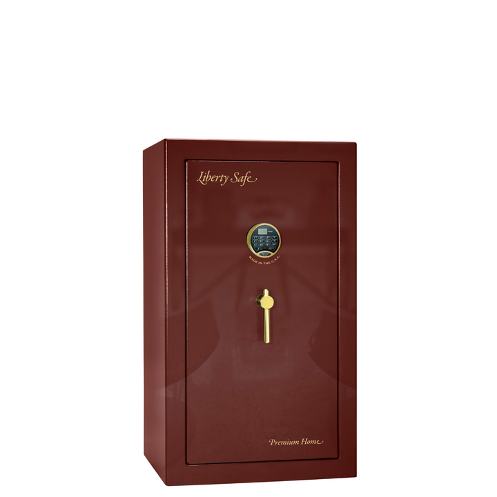 Premium Home Series | Level 7 Security | 2 Hour Fire Protection | 12 | Dimensions: 41.75"(H) x 24.5"(W) x 19"(D) | Burgundy Gloss Brass - Closed Door